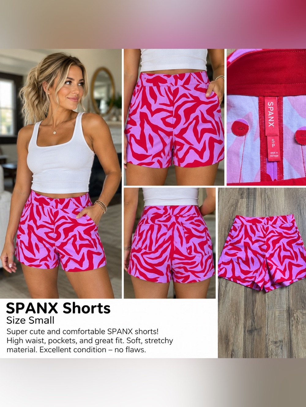 SPANX Pink & Hot Pink Abstract Print High-Waist Women's Shorts